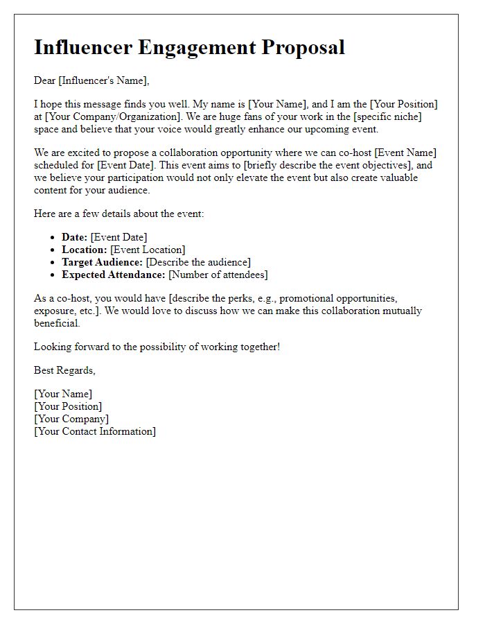 Letter template of influencer engagement proposal for co-hosting events