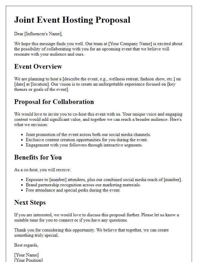 Letter template of joint event hosting proposal for social media influencers