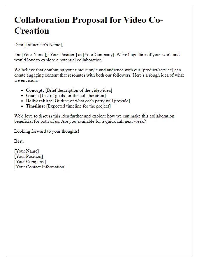 Letter template of influencer video co-creation idea