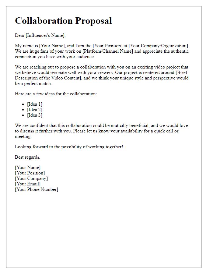 Letter template of influencer video collaboration pitch