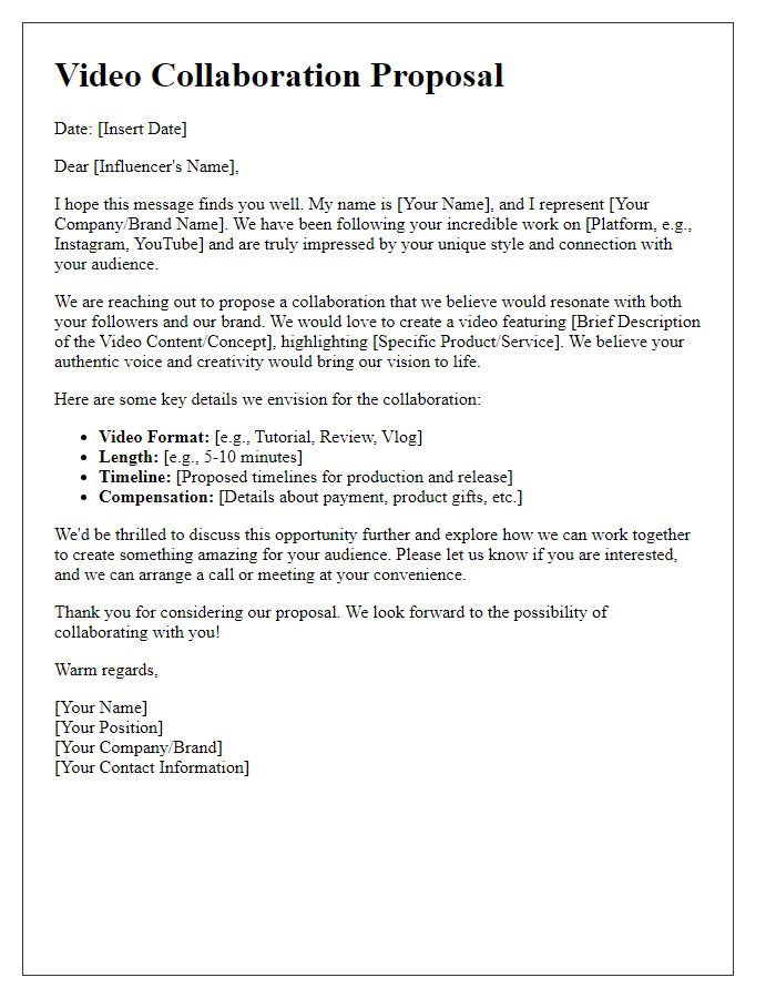 Letter template of influencer video collaboration proposal