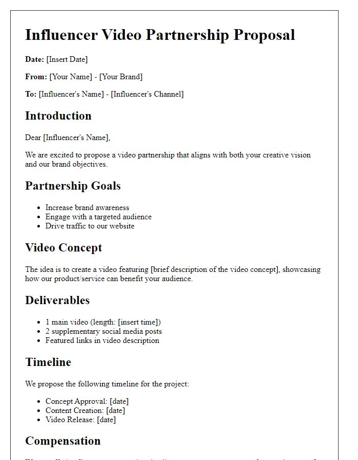 Letter template of influencer video partnership outline