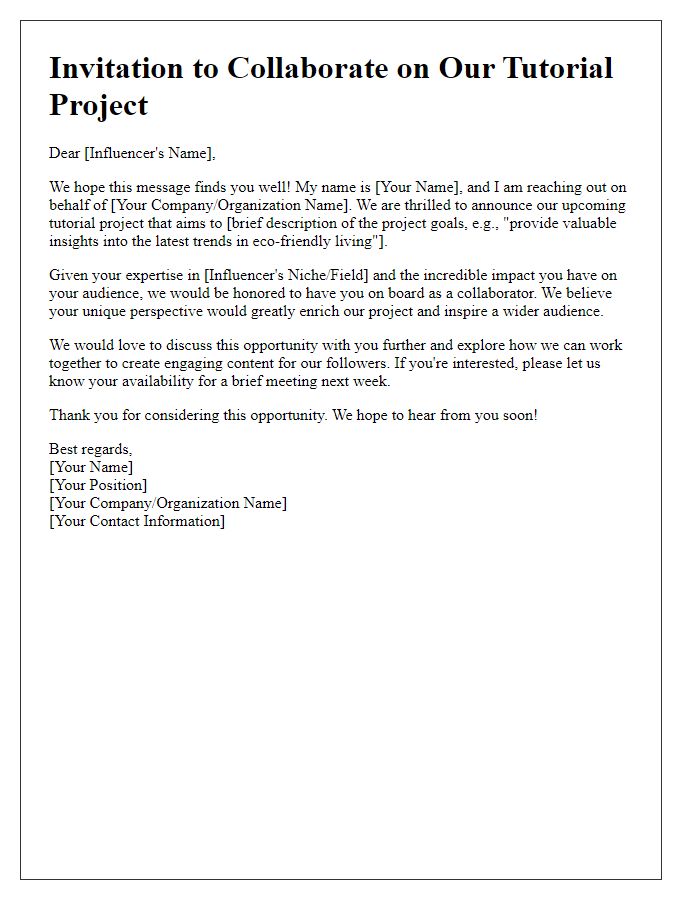 Letter template of influencer engagement for tutorial project invitation