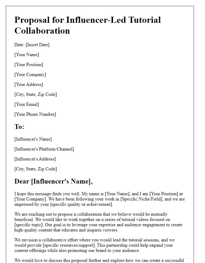 Letter template of proposal for influencer-led tutorial collaboration