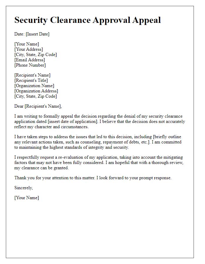 Letter template of security clearance approval appeal