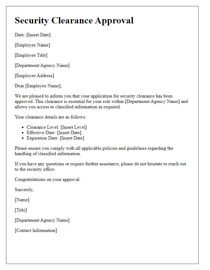 Letter template of security clearance approval for government employees