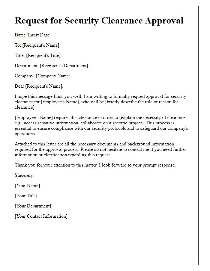 Letter template of security clearance approval request