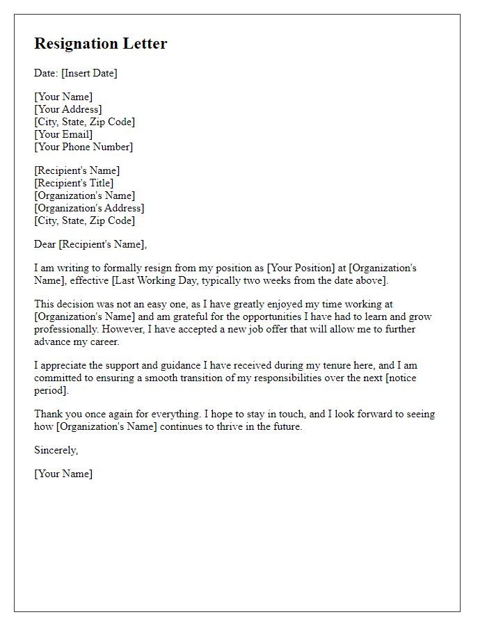 Letter template of resignation from a research position to accept a new job.