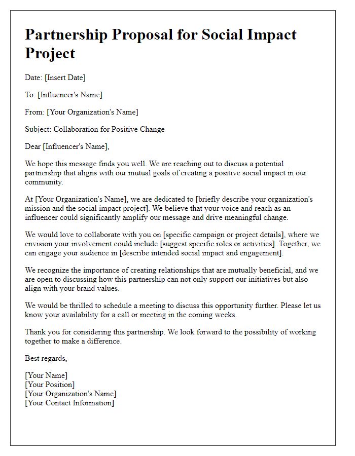 Letter template of influencer partnership for social impact projects