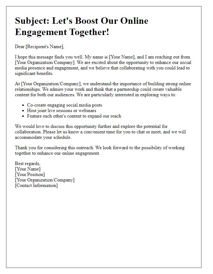 Letter template of Social Media Engagement Outreach