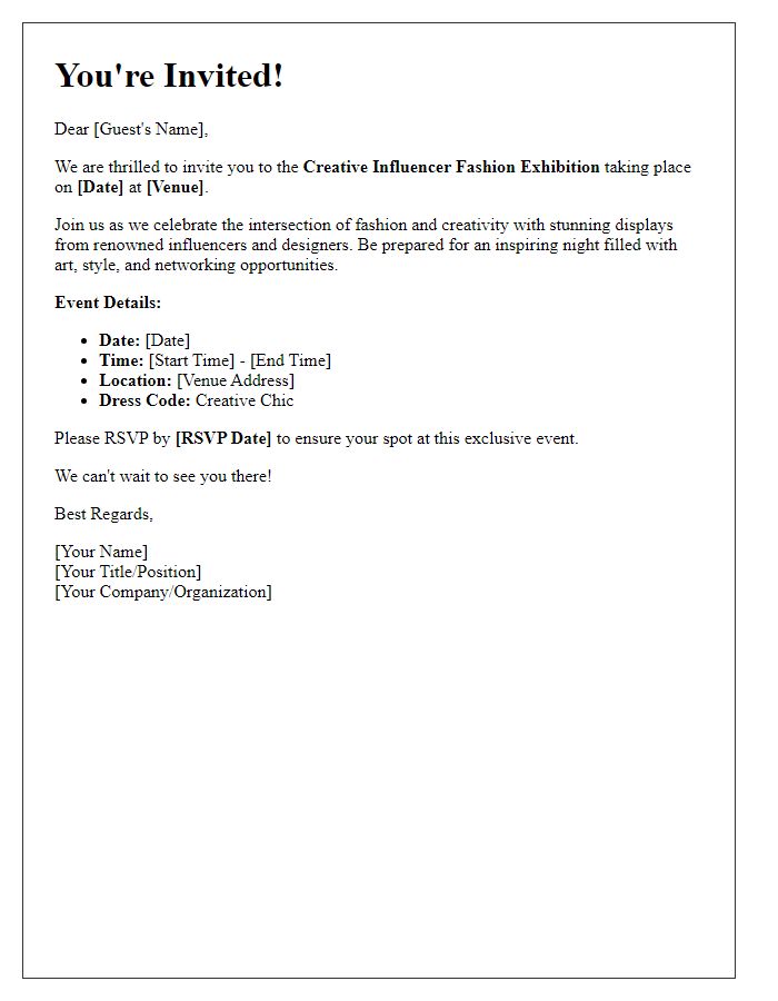 Letter template of creative influencer fashion exhibition invitation.