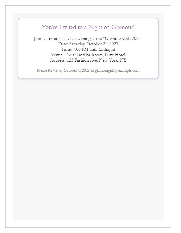 Letter template of glamorous influencer style gala invite.