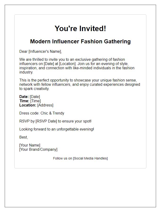 Letter template of modern influencer fashion gathering invitation.