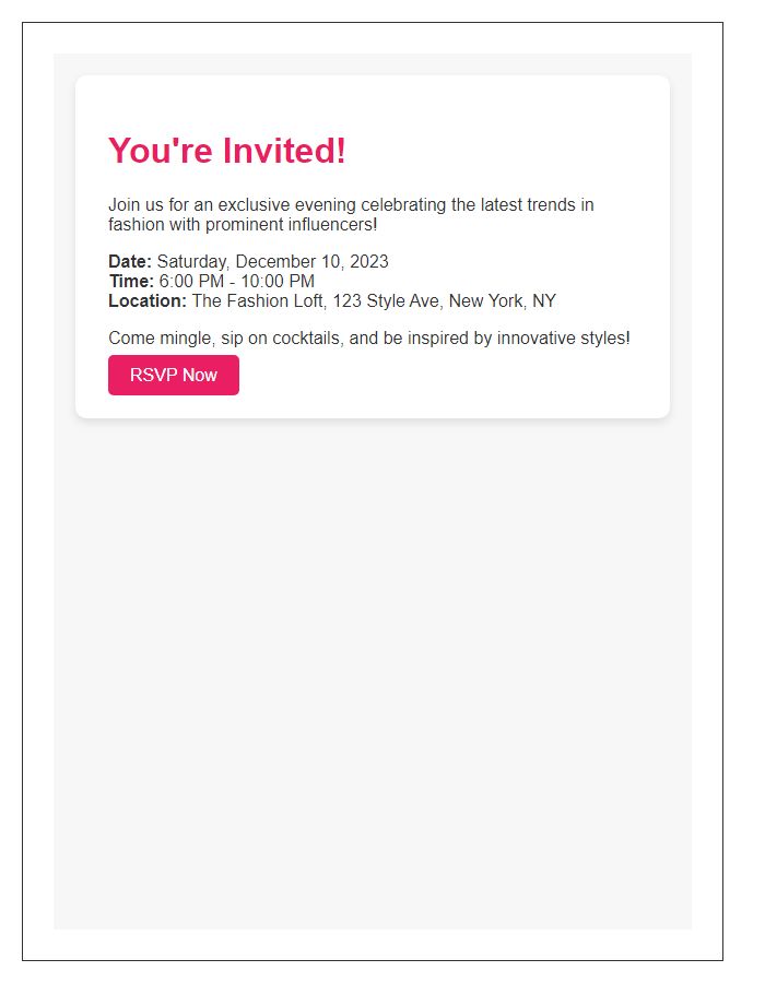 Letter template of stylish influencer fashion event invite.