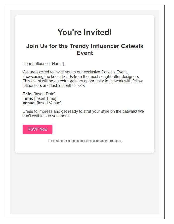 Letter template of trendy influencer catwalk event invite.