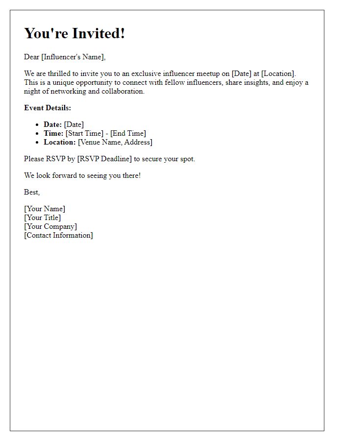 Letter template of exclusive influencer meetup invitation