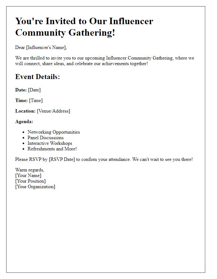 Letter template of influencer community gathering invitation