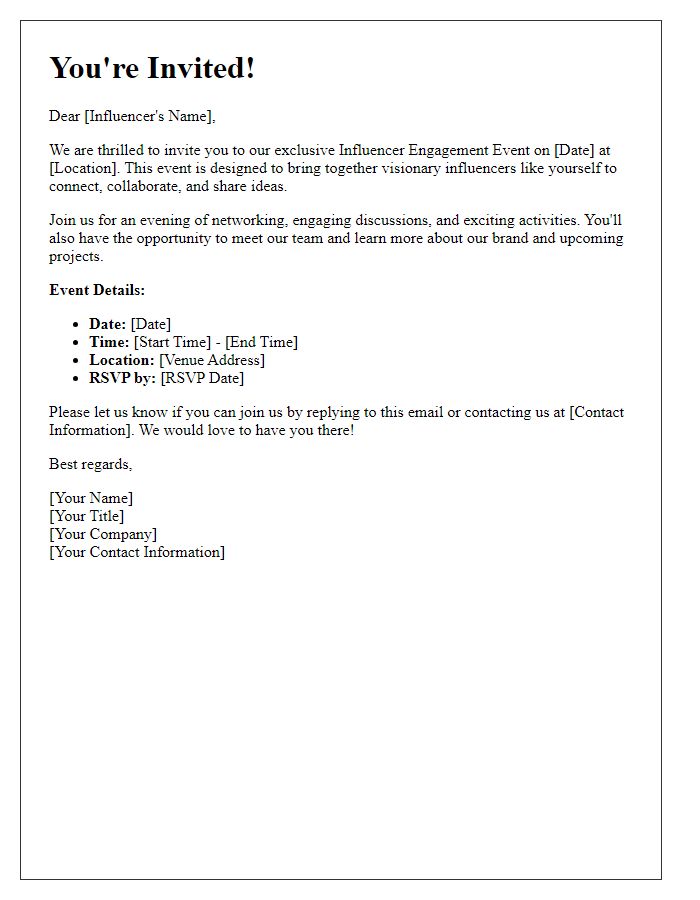 Letter template of influencer engagement event invitation