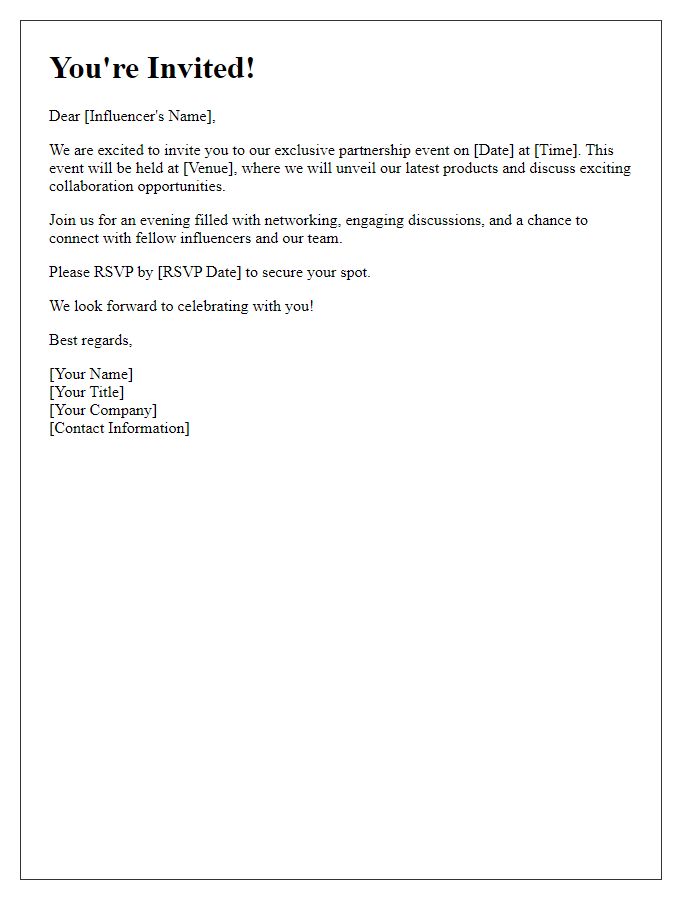 Letter template of influencer partnership event invitation