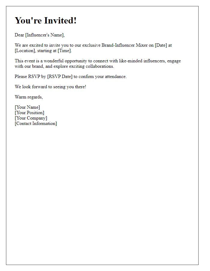 Letter template of invitation for brand-influencer mixer