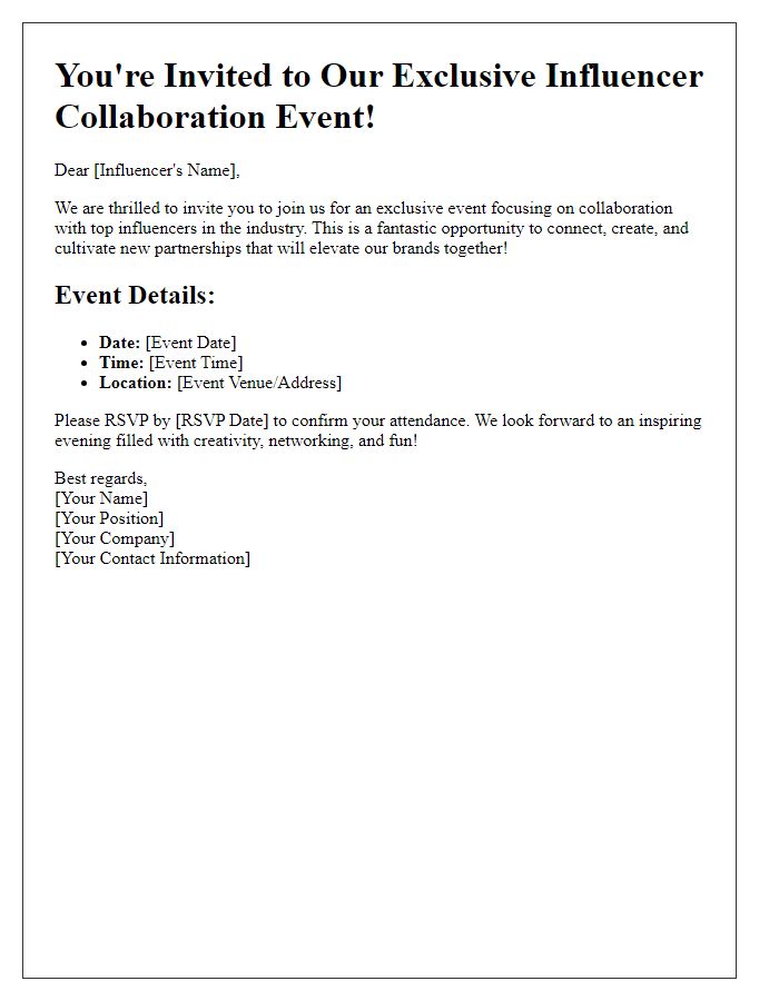 Letter template of invitation for influencer collaboration event