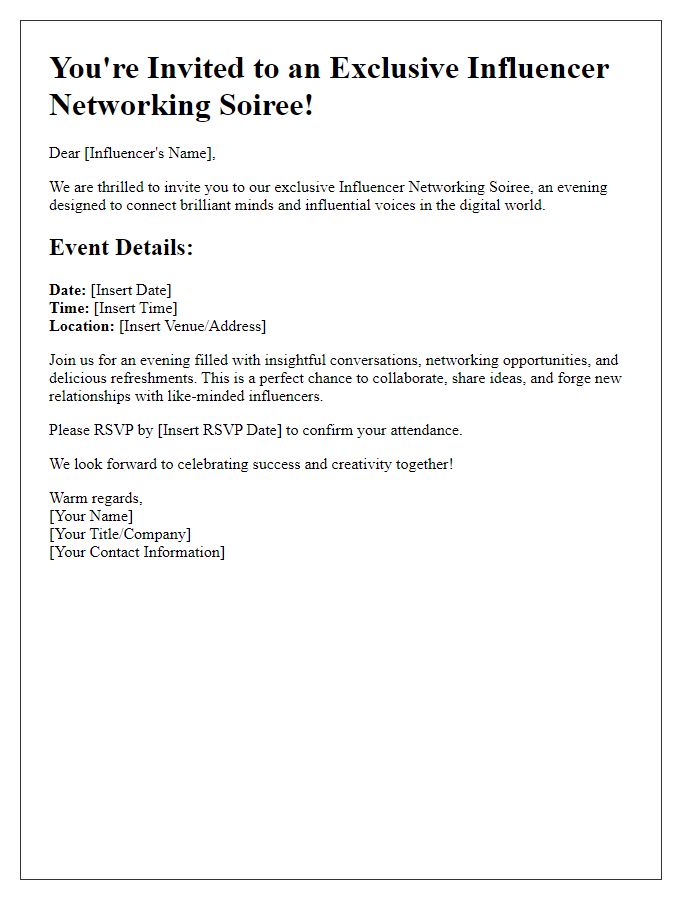 Letter template of invitation for influencer networking soire