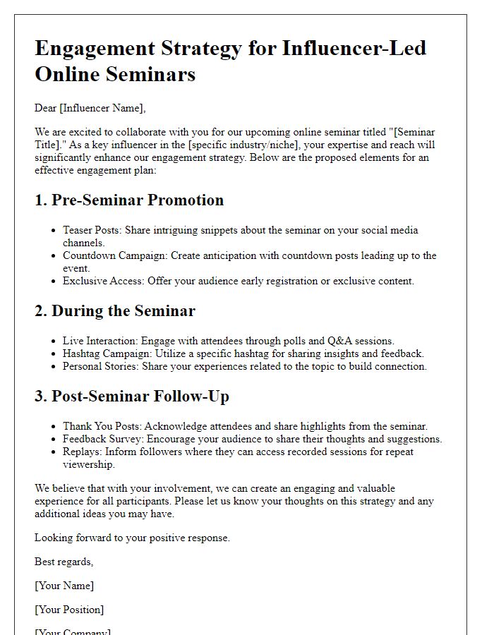 Letter template of engagement strategy for influencer-led online seminars