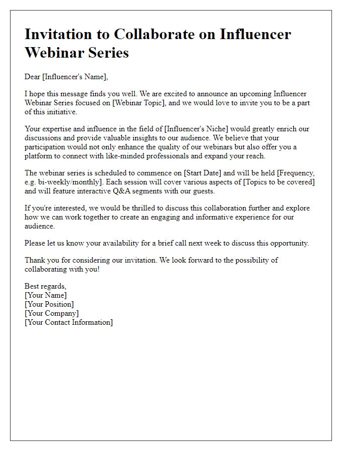 Letter template of invitation to collaborate on influencer webinar series