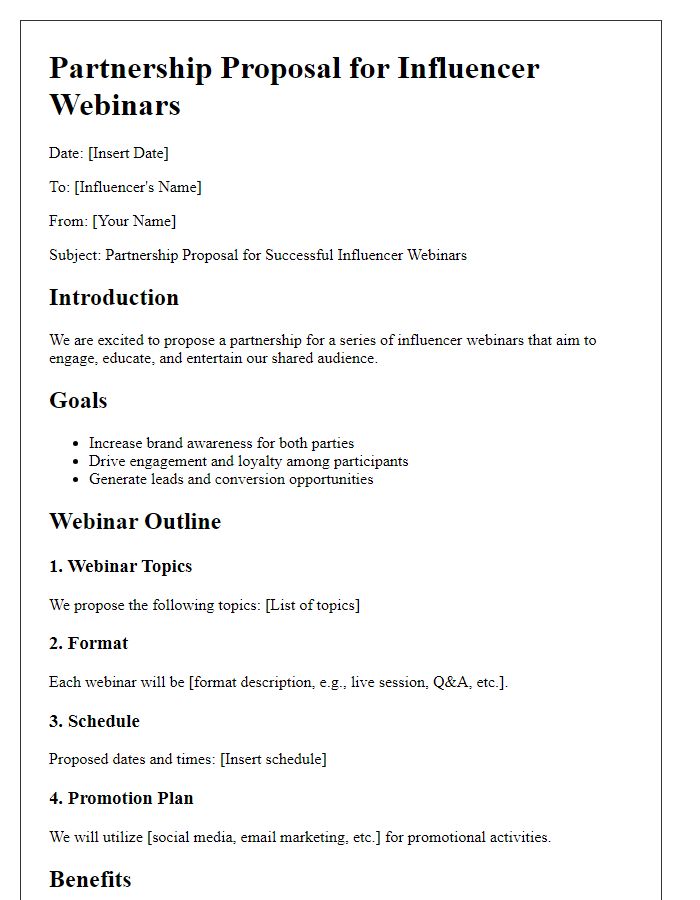 Letter template of partnership outline for successful influencer webinars