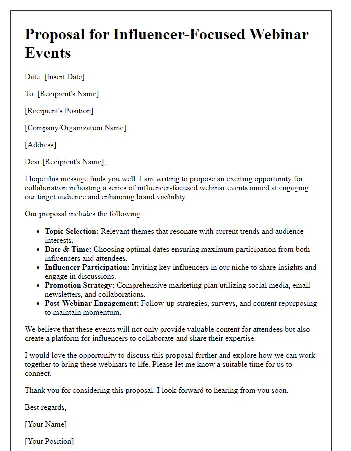 Letter template of proposal for influencer-focused webinar events