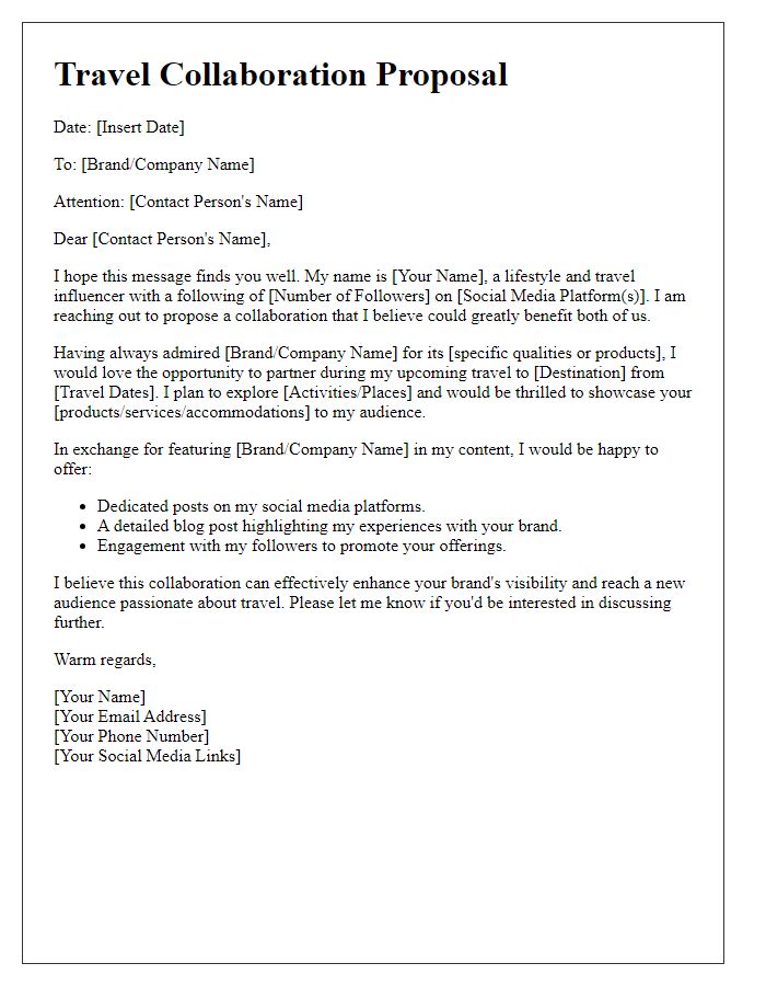 Letter template of influencer travel collaboration proposal