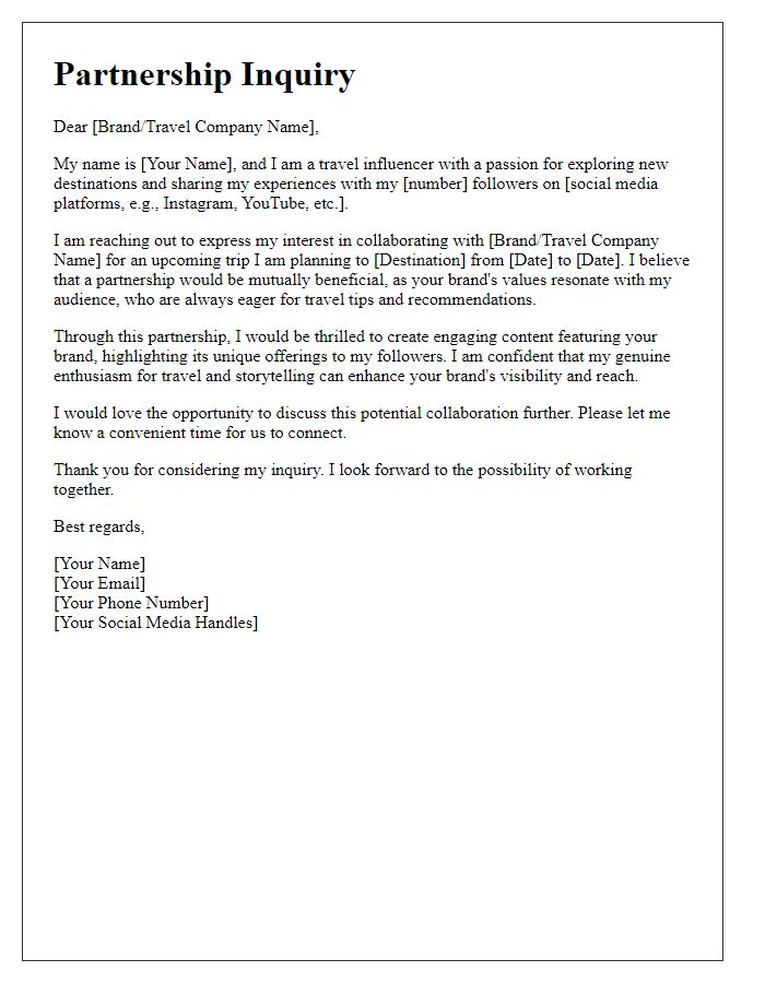 Letter template of influencer travel partnership inquiry