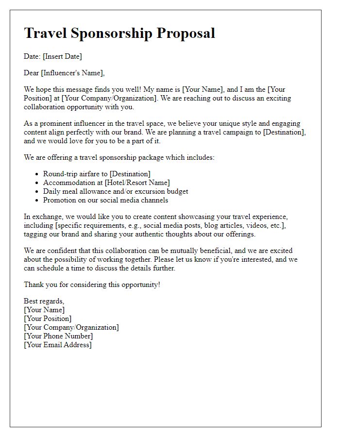 Letter template of influencer travel sponsorship offer