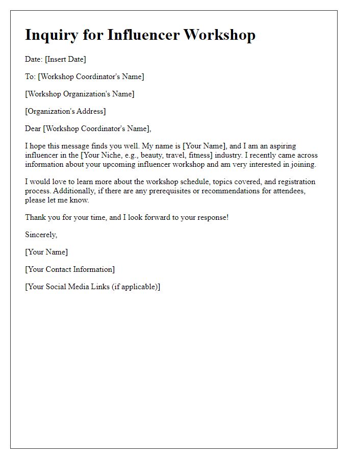 Letter template of inquiry for joining influencer workshop
