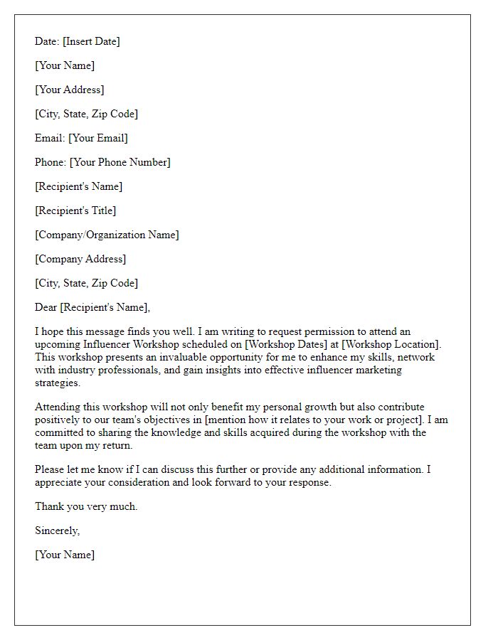 Letter template of seeking permission to attend influencer workshop