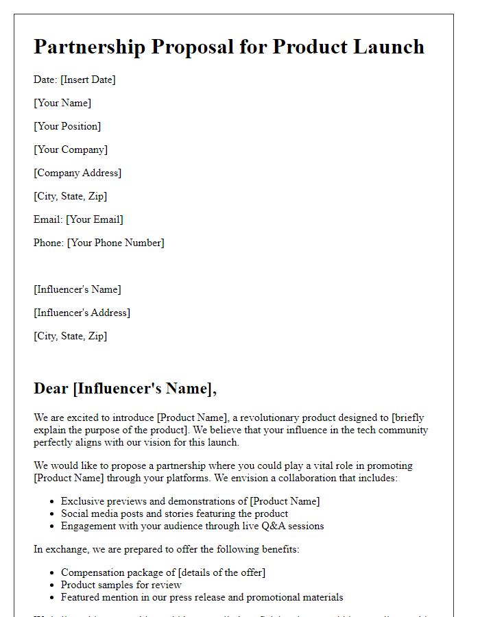 Letter template of partnership proposal for tech influencer involvement in product launch