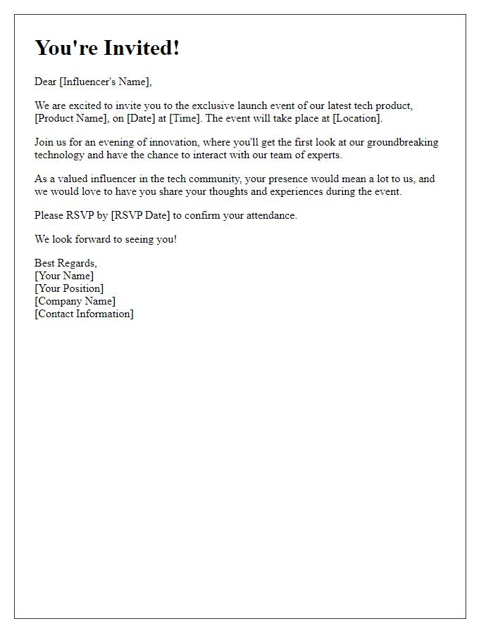 Letter template of press invitation for influencers covering tech product release