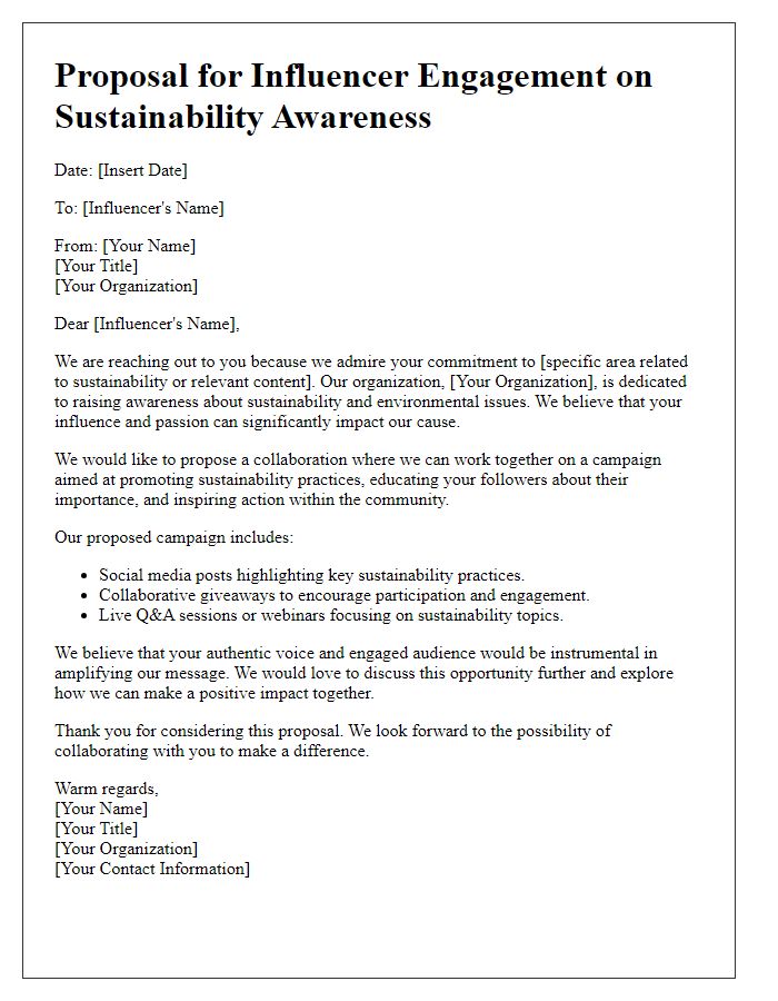 Letter template of influencer engagement for sustainability awareness proposal