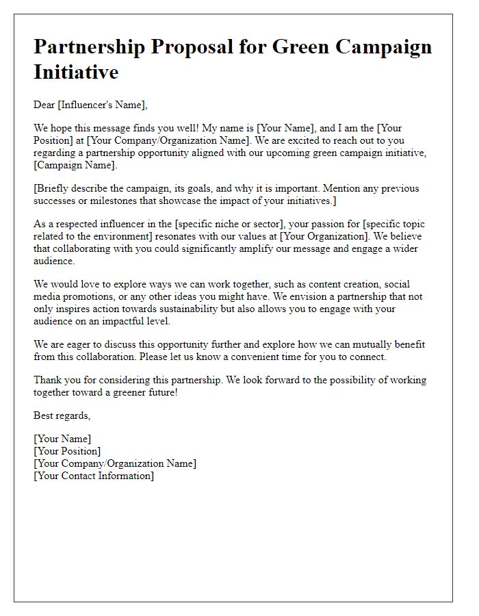 Letter template of influencer partnership for green campaign initiative