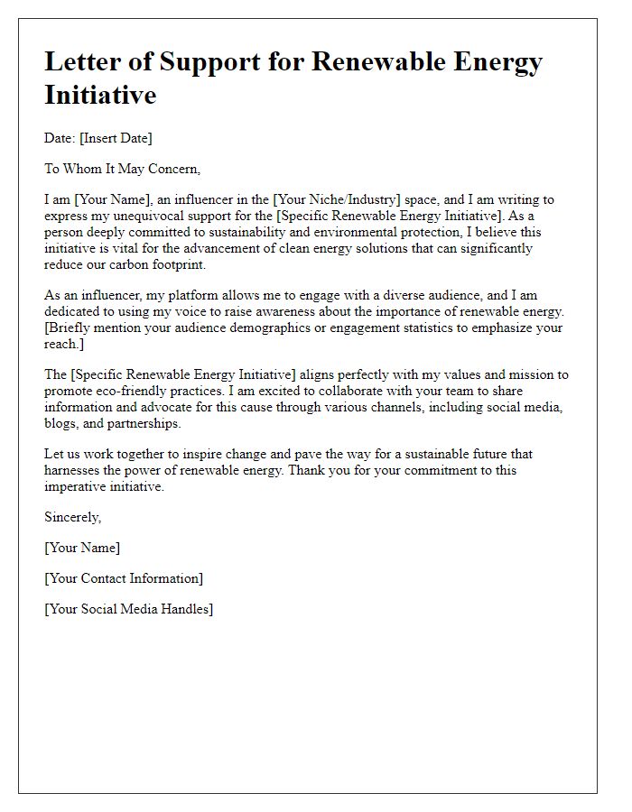 Letter template of influencer support for renewable energy initiative