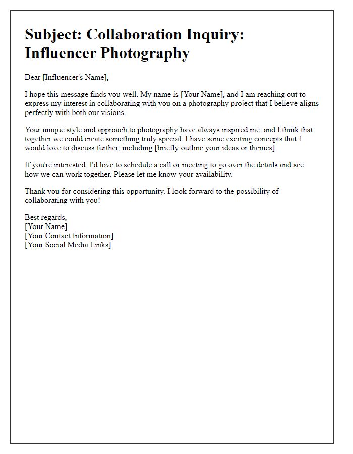 Letter template of interest in influencer photography collaboration