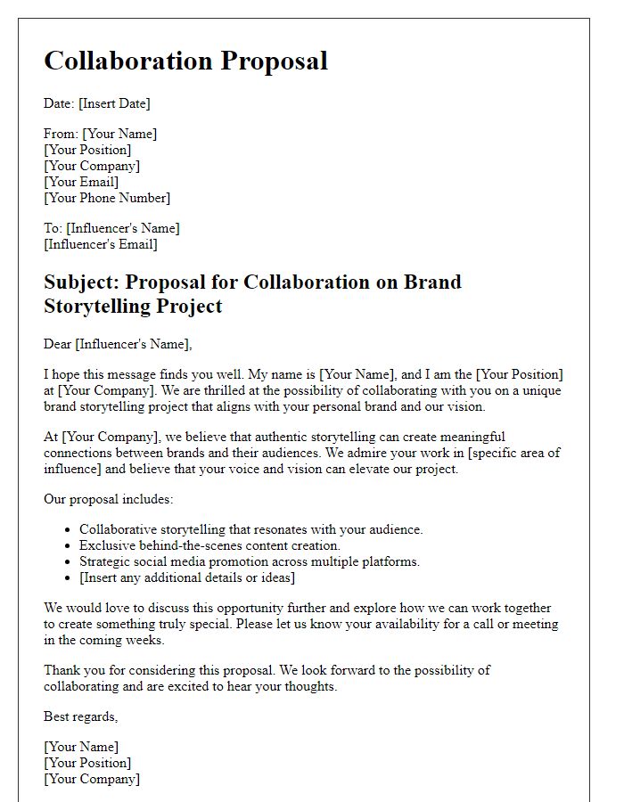 Letter template of collaboration proposal for influencer brand storytelling project