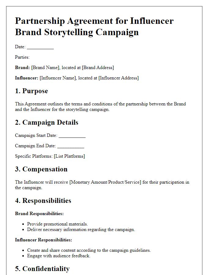 Letter template of partnership agreement for influencer brand storytelling campaign