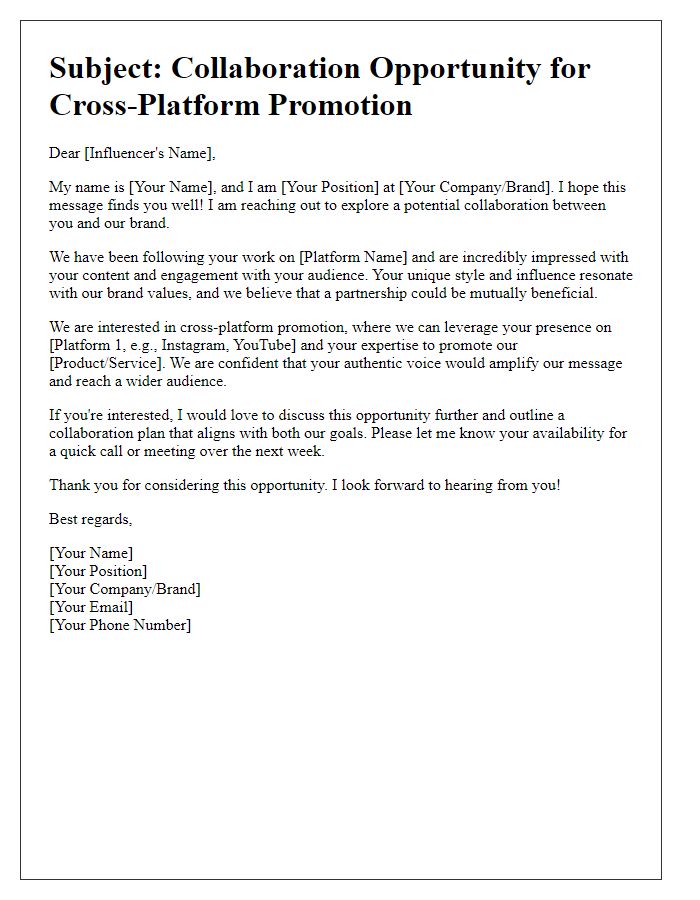 Letter template of influencer outreach for cross-platform promotion