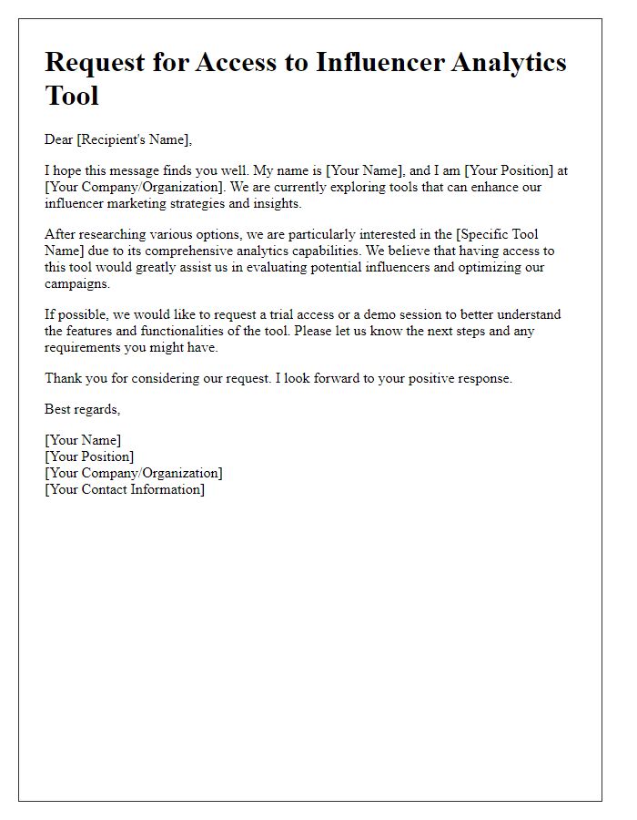 Letter template of influencer analytics tool request