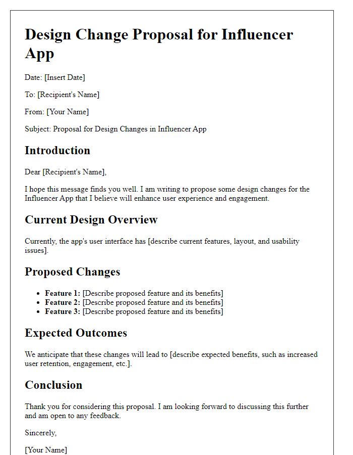 Letter template of influencer app design change proposal