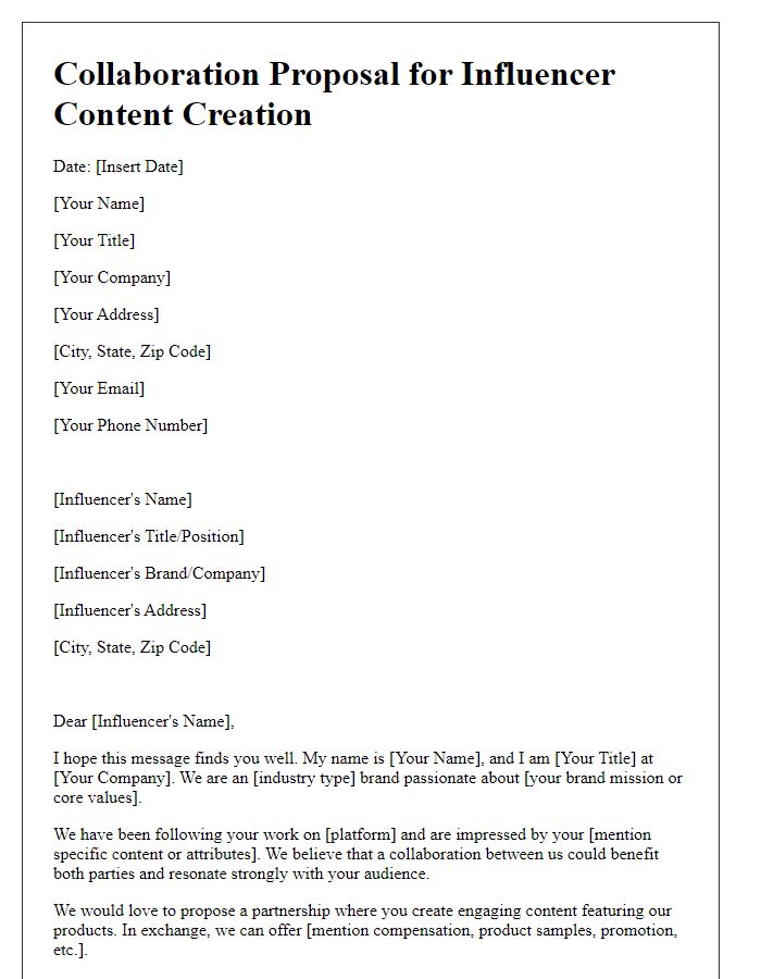 Letter template of collaboration proposal for influencer content creation