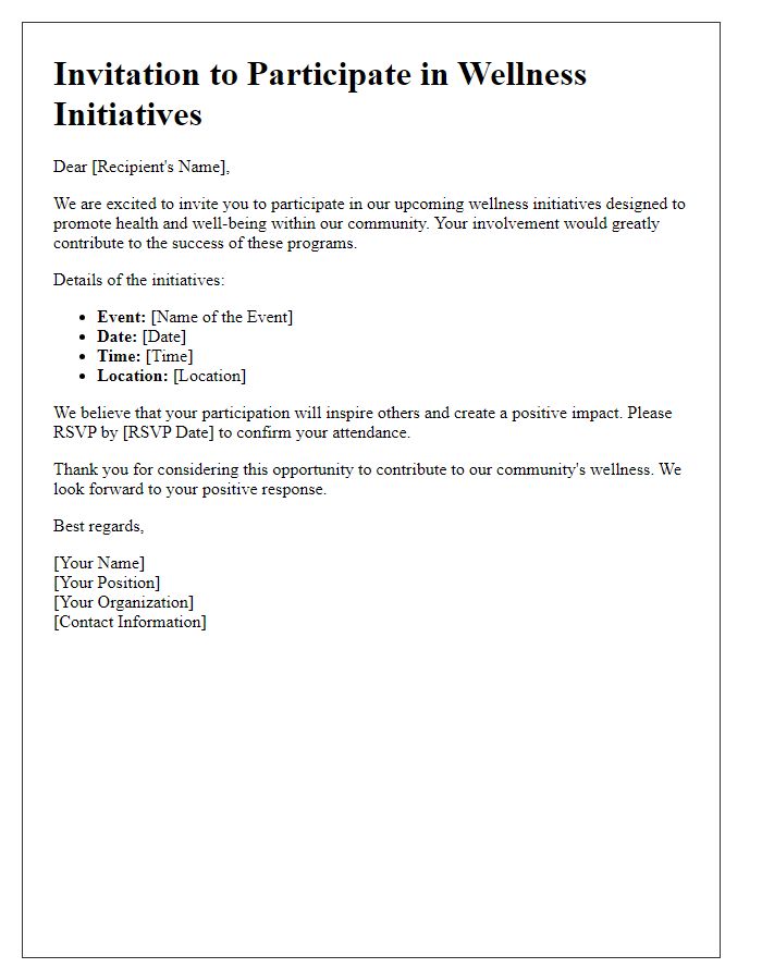 Letter template of invitation to participate in wellness initiatives