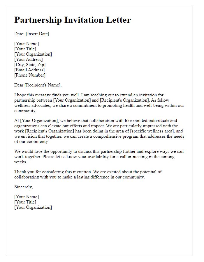 Letter template of partnership invitation for wellness advocates