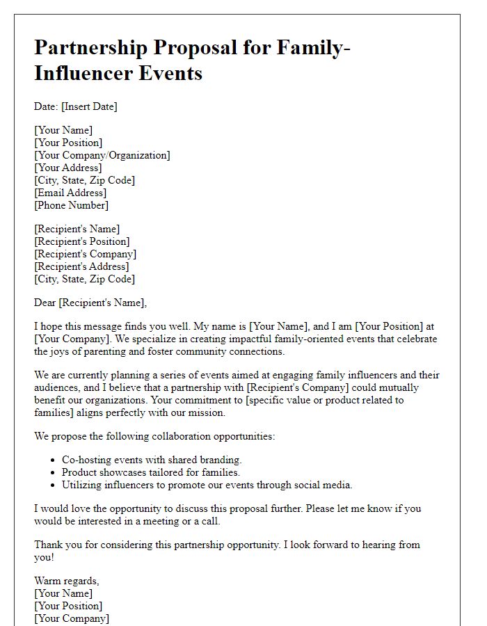 Letter template of partnership suggestion for family-influencer events